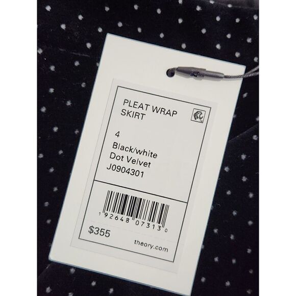 New! Theory Pleated Wrap Skirt in Dot Black Velvet, 4 - Picture 11 of 12